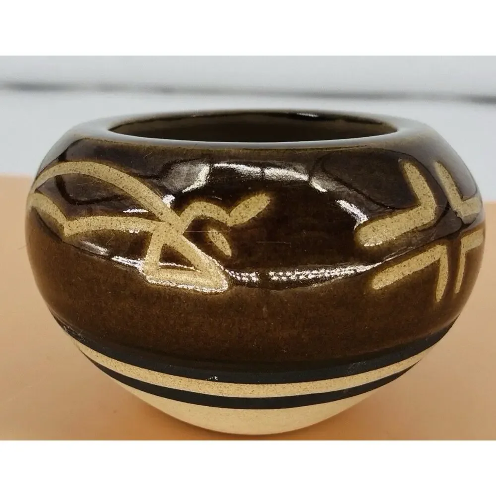 Vintage Studio Pottery Bowl Brown Glaze Abstract Modernist Handmade Ceramic
